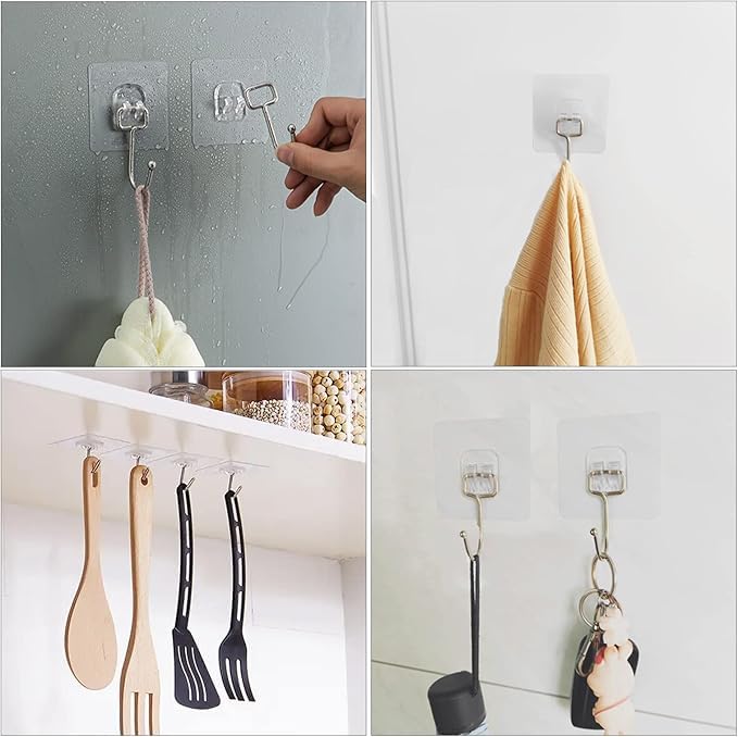 Wishbone Hook Hanger TRANSPERANT Large Adhesive Hooks for Hanging Heavy Transparent Extra Strong Hooks Waterproof Towel HooksWall Hooks SelfAdhesive for Kitchen Bathroom 10PCS - Image 4