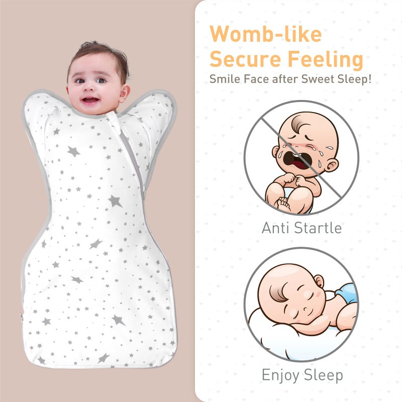 Knirose Baby Sleep Sack Swaddles for Newborn 0-3 Months, Arms Up Swaddle Blanket 2 Packs Cotton, Hands Up 3-Way Transitions to Arms-Free Wearable Sleeping Sack Bag for Boys Girls Snug Fit Calms Startle Reflex - Image 2