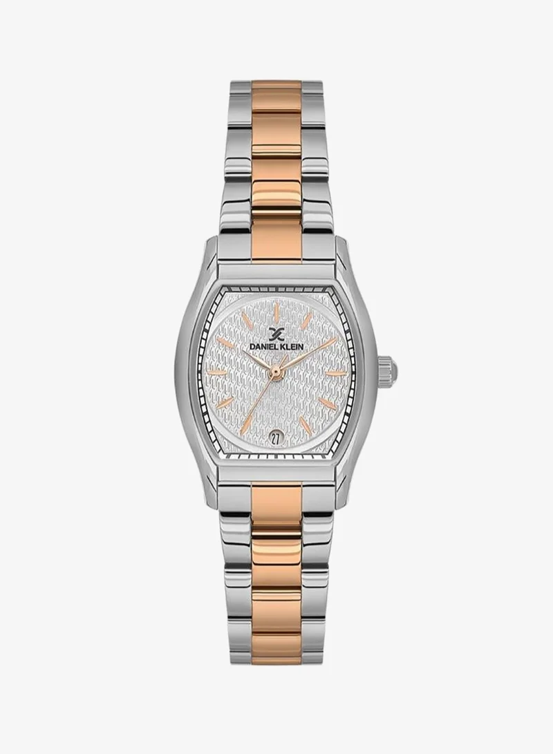 DANIEL KLEIN Women's Stainless Steel Silver Alloy Case Analog Silver Barrel Sunray Dial Japanese Quartz Premium 50 Meters Water Resistant