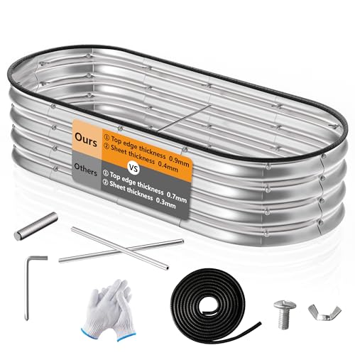 GTSABWAY Galvanized Raised Garden Bed Outdoor4209 ft Oval Garden Bed for GardeningVegetablesFlowersSturdy Metal Planter BoxDurable and Easy to InstallSilver - Image 1
