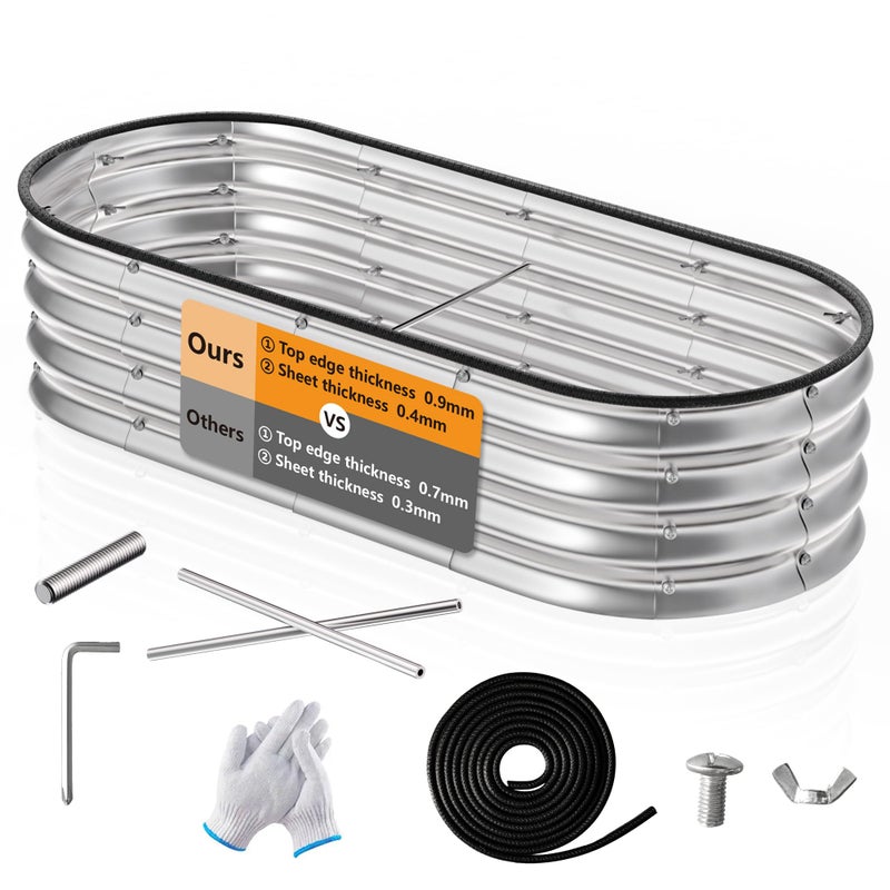 GTSABWAY Galvanized Raised Garden Bed Outdoor4209 ft Oval Garden Bed for GardeningVegetablesFlowersSturdy Metal Planter BoxDurable and Easy to InstallSilver - Image 2