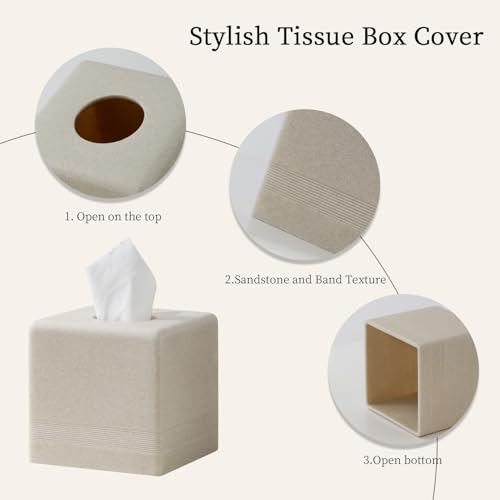Haocoott Tissue Box Cover Square, Resin Facial Tissue Holder Covers Cube Toilet Paper Holder Case Dispenser Home Decorative for Bathroom Kitchen Bedroom Living Room Office (Beige) - Image 4