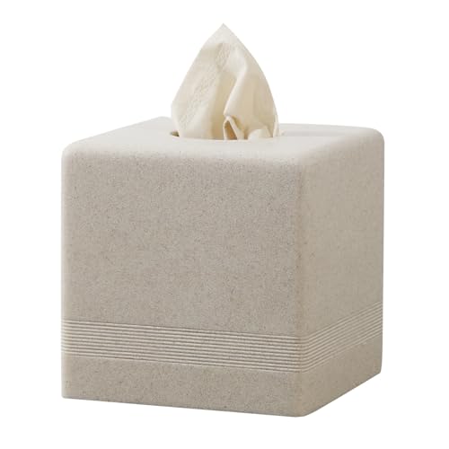 Haocoott Tissue Box Cover Square, Resin Facial Tissue Holder Covers Cube Toilet Paper Holder Case Dispenser Home Decorative for Bathroom Kitchen Bedroom Living Room Office (Beige) - Image 1