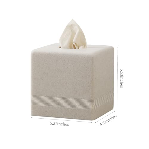 Haocoott Tissue Box Cover Square, Resin Facial Tissue Holder Covers Cube Toilet Paper Holder Case Dispenser Home Decorative for Bathroom Kitchen Bedroom Living Room Office (Beige) - Image 3