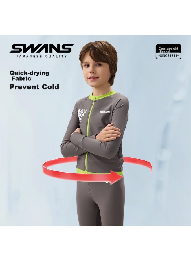 Speed Vision Swnas Children's Swimwear For Boys, Two-piece Swimsuit For Older Kids, Quick-dry Professional Training Swimwear For Hot Springs, Gray, Size 160 - Image 1