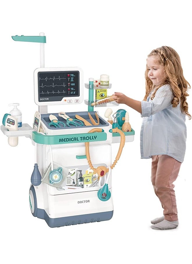 LENND Toy Doctor Kit for Kids, Pretend Medical Station Set for Boys & Girls, 26 Accessories Mobile Cart with Thermometer, Kids Doctor Kit for Toddlers 3-5 Years Old  - Image 1