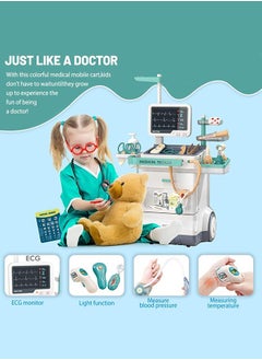 LENND Toy Doctor Kit for Kids, Pretend Medical Station Set for Boys & Girls, 26 Accessories Mobile Cart with Thermometer, Kids Doctor Kit for Toddlers 3-5 Years Old  - Image 2