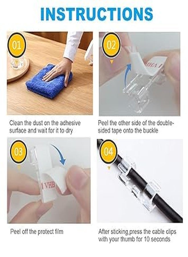 KACHKIT 30Pcs Self Adhesive Cable Management Clips, Cable Organizers Sticky Wire Clips Cord Holder for TV PC Laptop Ethernet Cable Desktop Home Office(Transparent ; Pcs-30). - Image 2