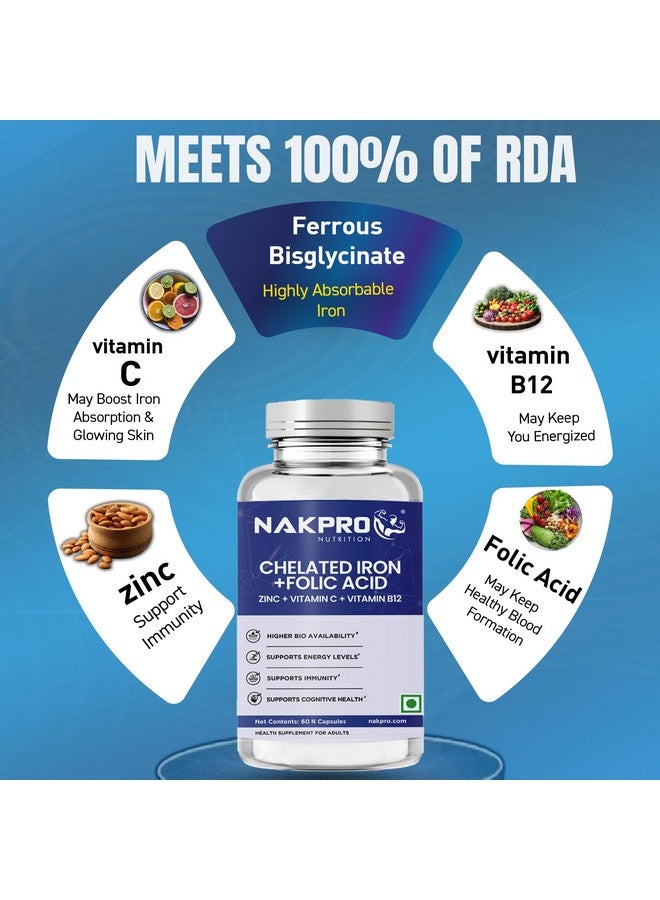 NAKPRO Chelated Iron Folic Acid Supplement, 60 Veg Capsules | With Vitamin C, Zinc & Vitamin B12 | Hemoglobin Booster, Supports Immunity & Energy - Image 5