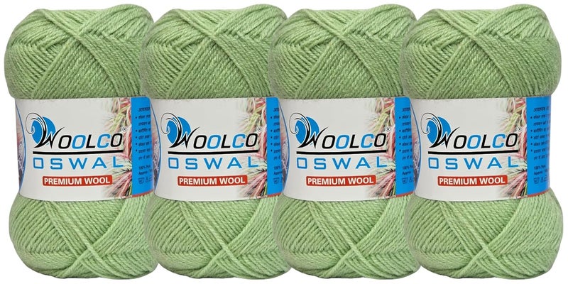 Woolco Oswal Microwool Acrylic Hand Knitting Yarn Pack of 4 Balls (100g Each), Soft Baby Yarn for Sweaters, Booties & DIY Knitting Projects – Baby Wool Thread for Beginners & Kids (Light Pista) - Image 1