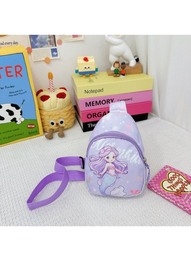 2024 حقيبة أطفال كورية للربيع والصيف حقيبة صدر كرتونية للبنين والبنات خفيفة الوزن أنيقة للسفر حقيبة ظهر كروس-اللون: حورية البحر الأرجواني - Image 1