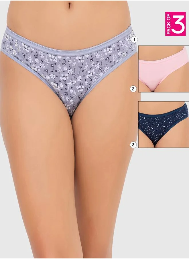 Clovia Clovia Pack of 3 - Printed Low Rise Bikini Briefs