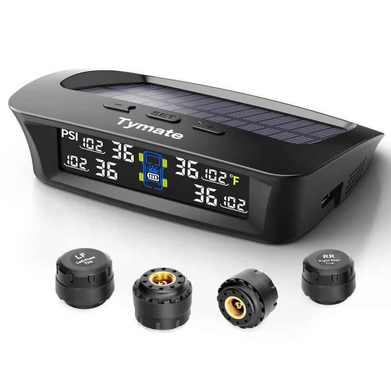 Tymate RV Tire Pressure Monitoring System Tire Pressure Monitor with Solar Charge TPMS with 4 Sensors 5 Alarm Modes M123 TPMS 2024 Updated wColor LCD Display 087PSI for RVTrailerTruckSedan