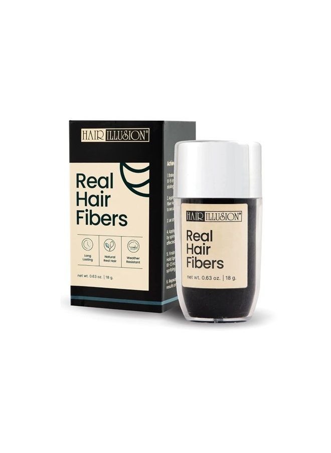hair illusion - Black Real Hair Fibers for Thinning Hair - 100% Natural Texture, Non Synthetic Hair Fibers - Bald Spot Cover Up for Women & Men - 18 Gram - Image 1