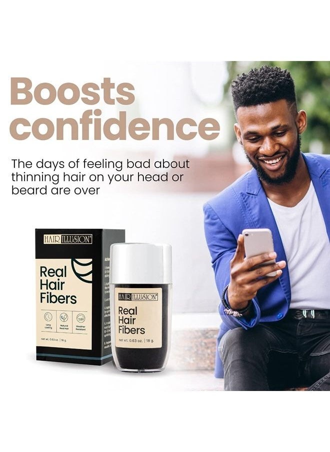 hair illusion - Black Real Hair Fibers for Thinning Hair - 100% Natural Texture, Non Synthetic Hair Fibers - Bald Spot Cover Up for Women & Men - 18 Gram - Image 1