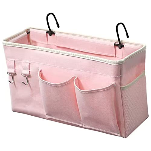 Loghot Bedside Caddy/Bedside Storage Bag Hanging Organizer for Bunk and Hospital Beds,Dorm Rooms Bed Rails,Can be Placed Glasses,Books,Mobile Phones,Keys (Light Pink) - Image 1
