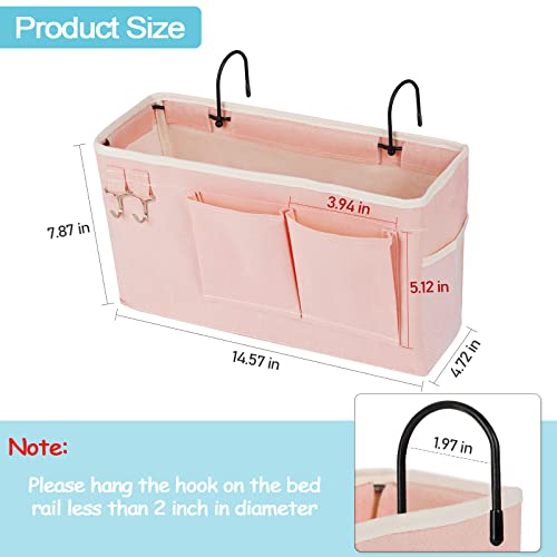 Loghot Bedside Caddy/Bedside Storage Bag Hanging Organizer for Bunk and Hospital Beds,Dorm Rooms Bed Rails,Can be Placed Glasses,Books,Mobile Phones,Keys (Light Pink) - Image 4
