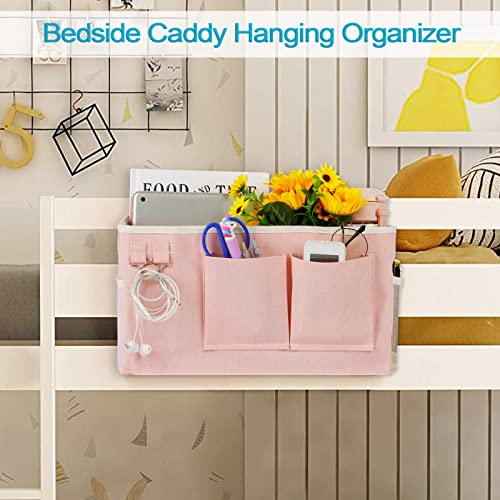 Loghot Bedside Caddy/Bedside Storage Bag Hanging Organizer for Bunk and Hospital Beds,Dorm Rooms Bed Rails,Can be Placed Glasses,Books,Mobile Phones,Keys (Light Pink) - Image 3