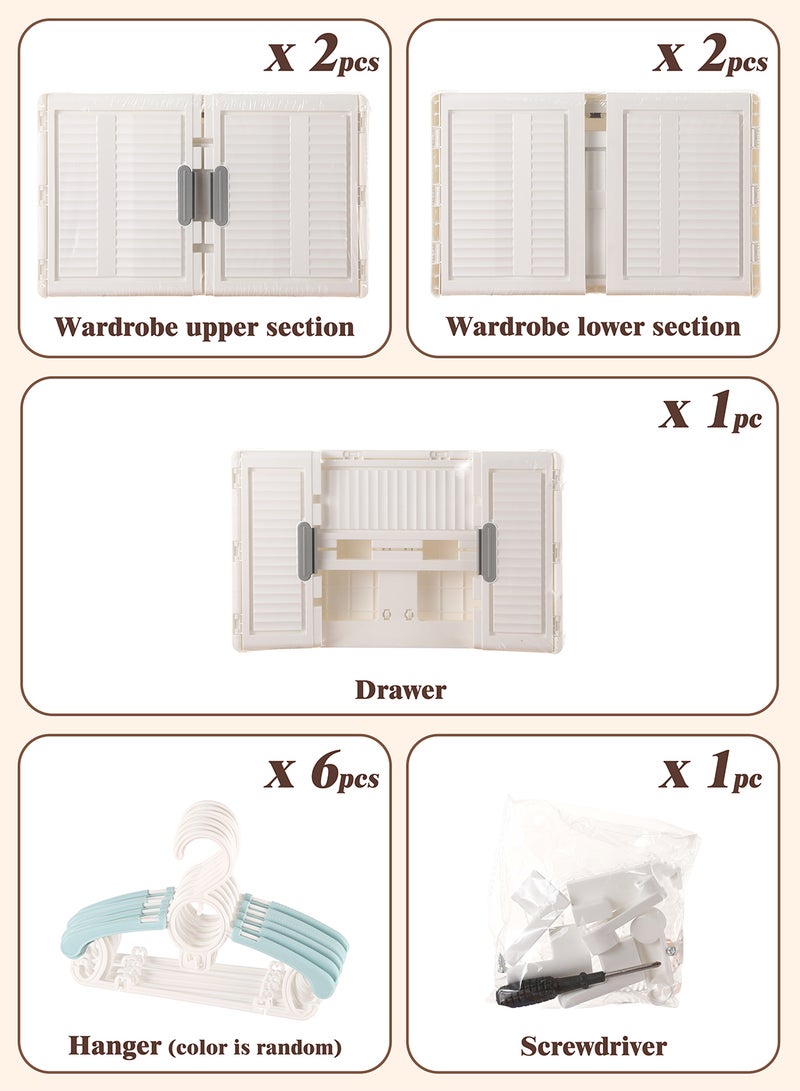 Ollieroo خزانة تخزين بلاستيكية modular – PP/PET/ABS 2-خزانة و 1-درج مع قضيب تعليق و 6 شماعات (ألوان عشوائية)، عجلات دوارة قابلة للقفل، مقابض مثبتة مسبقًا، وأبواب مغناطيسية لغرفة النوم، أو الخزانة، أو غرفة المعيشة، 64 × 41 × 160 سم - Image 5