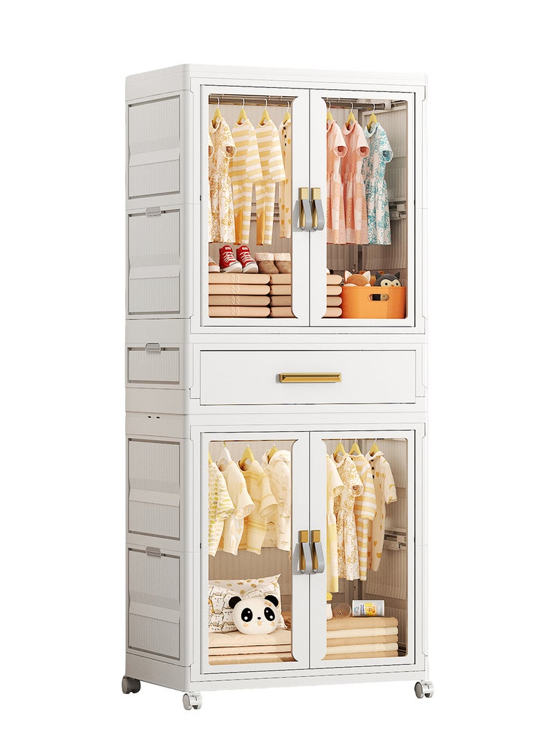 Ollieroo خزانة تخزين بلاستيكية modular – PP/PET/ABS 2-خزانة و 1-درج مع قضيب تعليق و 6 شماعات (ألوان عشوائية)، عجلات دوارة قابلة للقفل، مقابض مثبتة مسبقًا، وأبواب مغناطيسية لغرفة النوم، أو الخزانة، أو غرفة المعيشة، 64 × 41 × 160 سم - Image 1