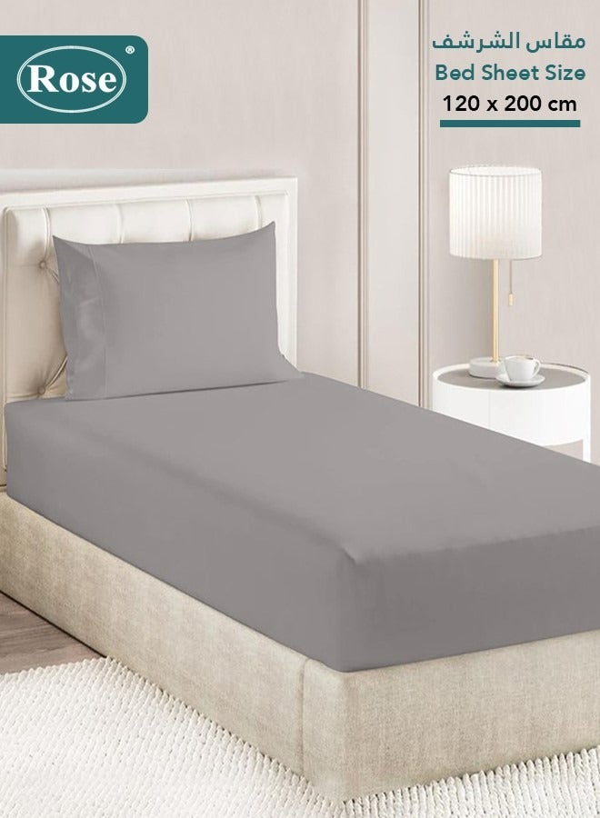 Rose Luxurious Plain Fitted Sheet with Deep Pockets and Pillow Case, Bed Sheet 2-Pieces Set, Soft & Cozy Microfiber Breathable and Cooling, Extra Twin Size 120x200 cm, Light Grey - Image 1