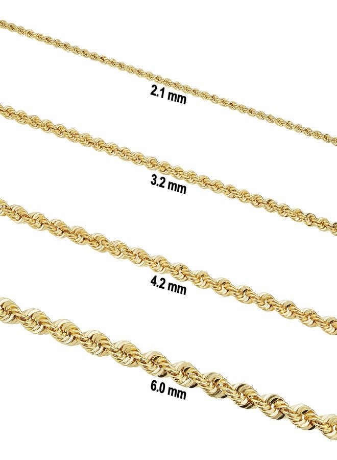 كول جوليري قلادة سلسلة حبلية من الذهب الأصفر عيار 14 قيراطًا من Kooljewelry للرجال والنساء (2.1 مم، 3.2 مم، 4.2 مم أو 6 مم)، طولها 18 بوصة، مطلية بالذهب الأصفر عيار 14 قيراطًا، بدون أحجار كريمة - Image 2