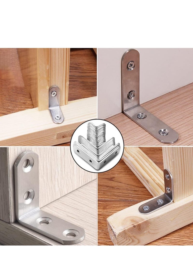 GOMETY Wood Right Angle 20PCS Brace for Shelves Zinc Plated Steel Corner 90 Degree L Shaped Brackets for Furniture Fixation, Silver - Image 3