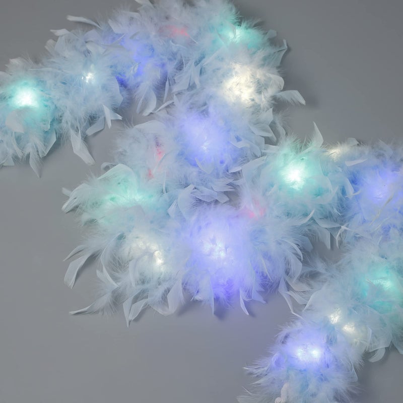 Larryhot Long Blue Feather Boa - 2Yards 75g Colorful 20 LED Lights Boas for Party,Wedding,Halloween Costume,Christmas Tree and Home Decoration (Light Blue) - Image 2