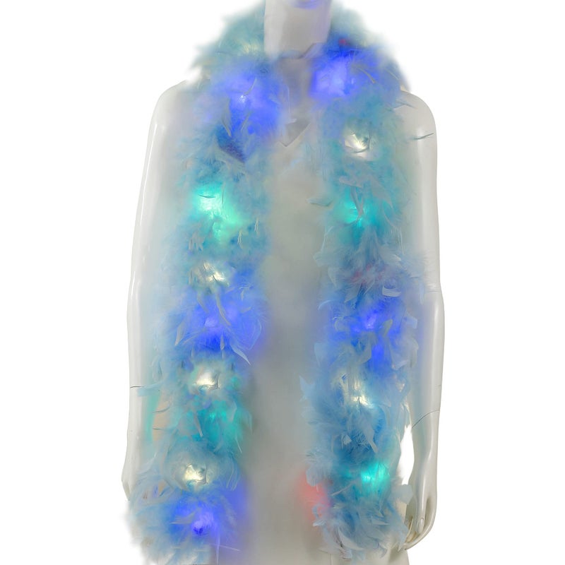 Larryhot Long Blue Feather Boa - 2Yards 75g Colorful 20 LED Lights Boas for Party,Wedding,Halloween Costume,Christmas Tree and Home Decoration (Light Blue) - Image 1