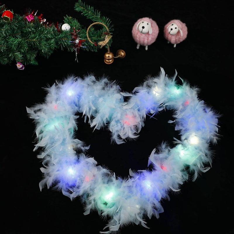 Larryhot Long Blue Feather Boa - 2Yards 75g Colorful 20 LED Lights Boas for Party,Wedding,Halloween Costume,Christmas Tree and Home Decoration (Light Blue) - Image 3