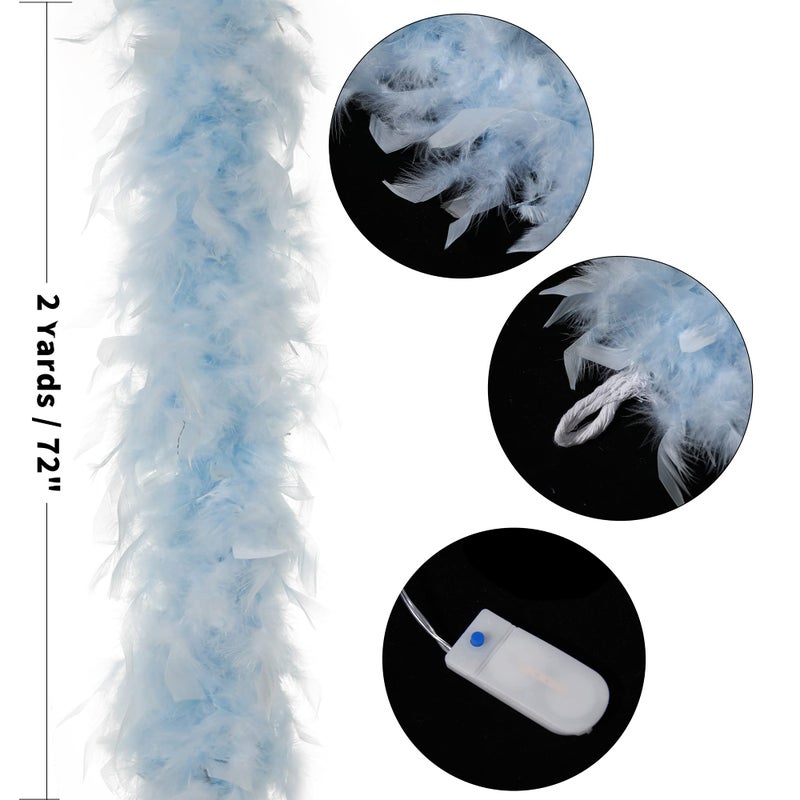 Larryhot Long Blue Feather Boa - 2Yards 75g Colorful 20 LED Lights Boas for Party,Wedding,Halloween Costume,Christmas Tree and Home Decoration (Light Blue) - Image 4