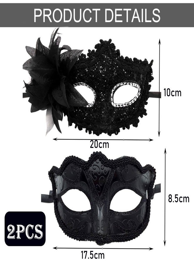Plexaris 2 Pcs Masquerade Mask for Women and Men, Party Mask for Women, Fashion Black Eye Mask Halloween Costume for Ladies and Men, Cosplay Halloween Mask, Masquerade Mask for Women Black - Image 2