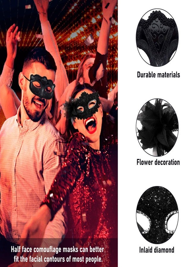 Plexaris 2 Pcs Masquerade Mask for Women and Men, Party Mask for Women, Fashion Black Eye Mask Halloween Costume for Ladies and Men, Cosplay Halloween Mask, Masquerade Mask for Women Black - Image 3