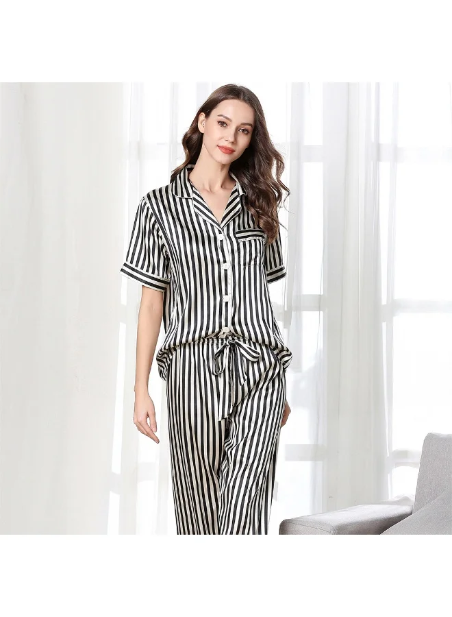 Caprisious Striped Pajama Set for Women - Comfortable and Stylish Sleepwear in Black and White