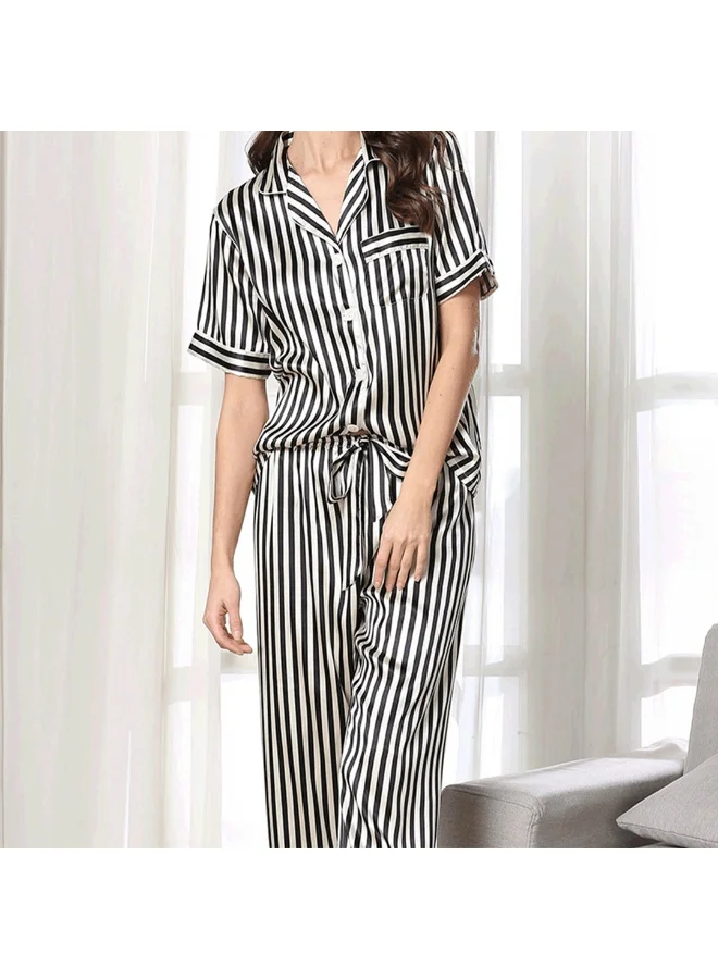 Caprisious Striped Pajama Set for Women - Comfortable and Stylish Sleepwear in Black and White