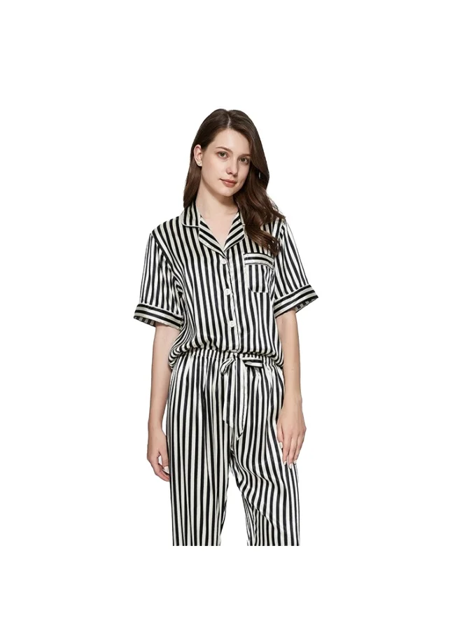 Caprisious Striped Pajama Set for Women - Comfortable and Stylish Sleepwear in Black and White