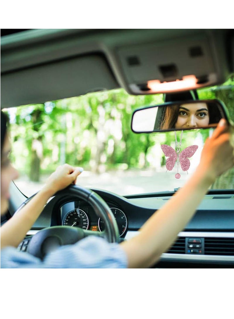 Bukela Sparkling Butterfly Crystal Car Hanging Decor - Diamond Rearview Mirror Charms for Women, Pink Lucky Car Accessories Gifts for All Vehicles - Image 5