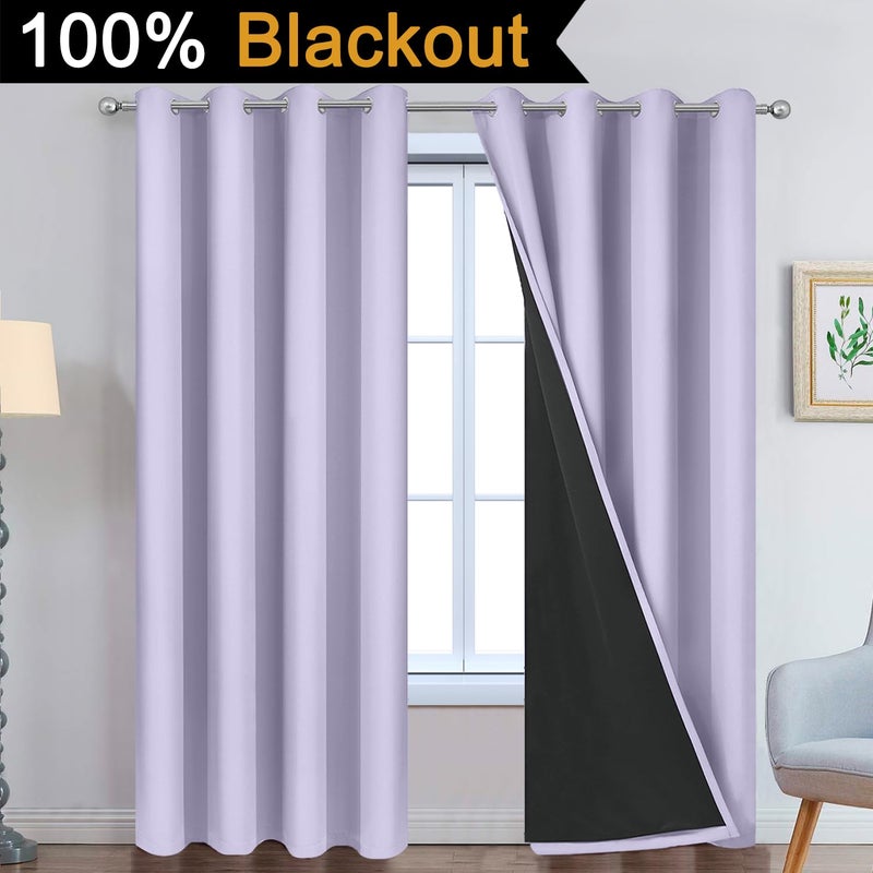 Yakamok 2 Thick Layers 100% Completely Blackout Window Curtains Thermal Insulated Noise Reducing Drapes for Girl's Bedroom(52Wx90L  Lilac  2 Panels) - Image 2