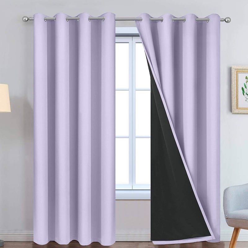 Yakamok 2 Thick Layers 100% Completely Blackout Window Curtains Thermal Insulated Noise Reducing Drapes for Girl's Bedroom(52Wx90L  Lilac  2 Panels) - Image 1