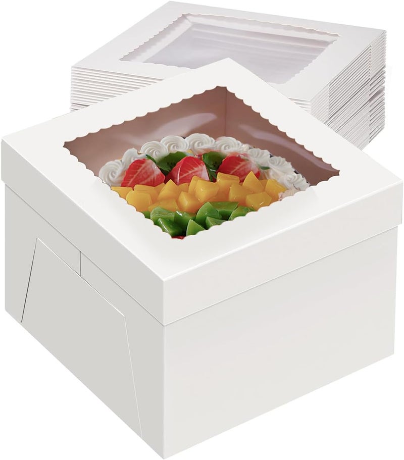 Packpal 30Pack Cake Boxes 10x10x8, Tall & Sturdy Bakery Boxes with Window, Easy Assembly, White Paper Boxes for Transporting Cakes, Gift Cakes For Wedding, Birthday, Halloween - Image 1