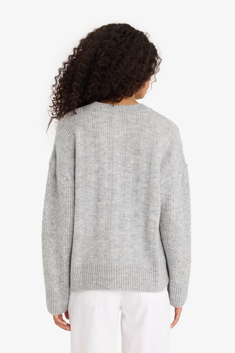 DeFacto Grey Woman Oversize Fit Crew Neck Pullover Casual - Image 5