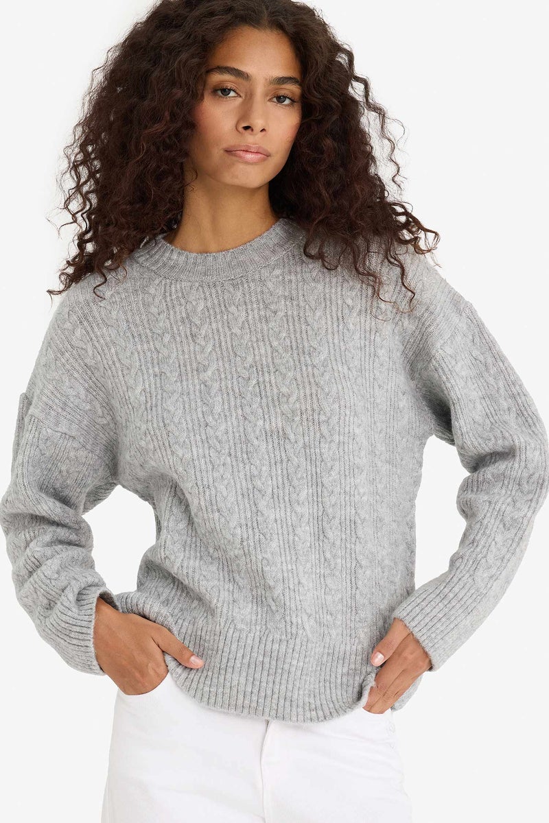 DeFacto Grey Woman Oversize Fit Crew Neck Pullover Casual - Image 1