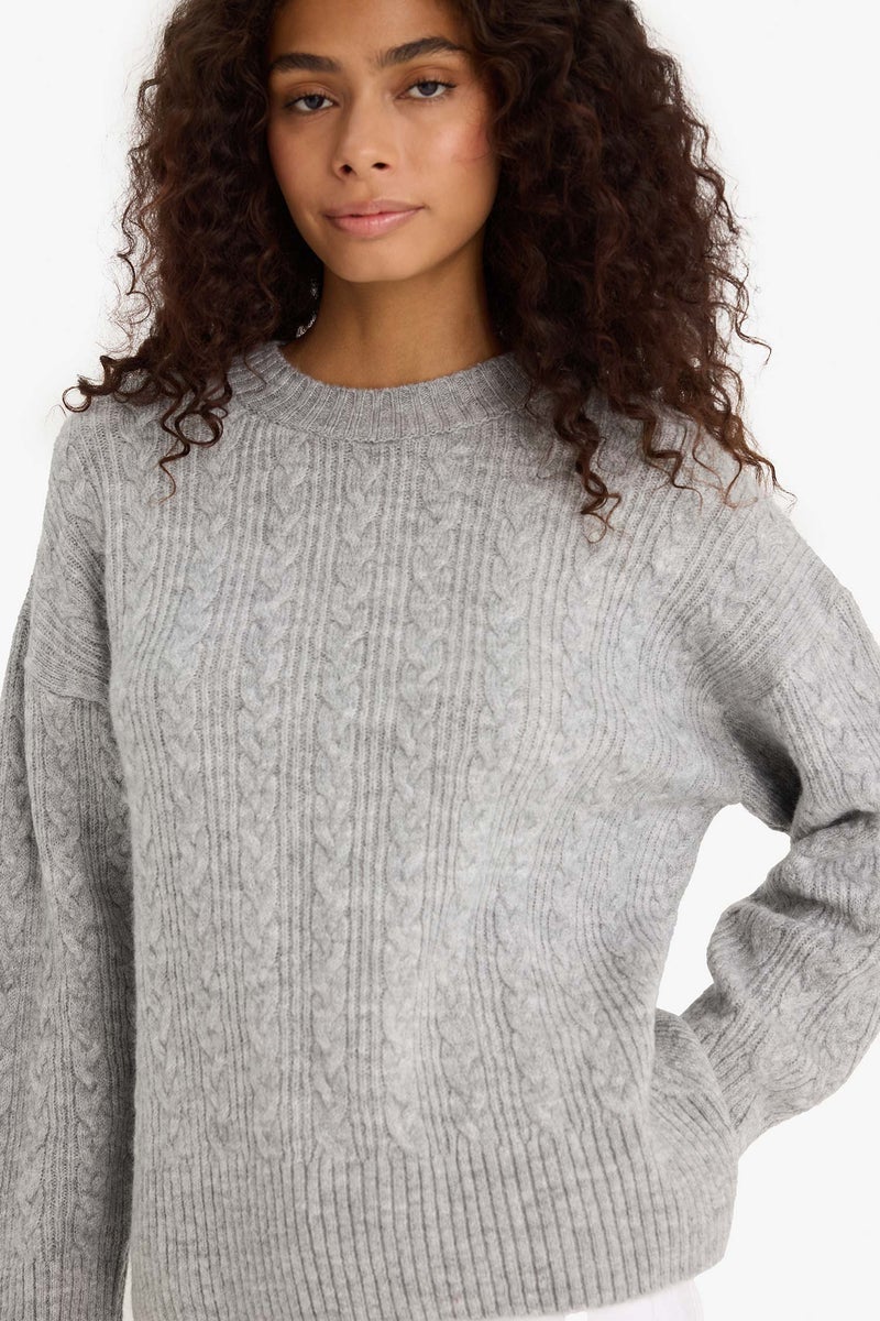 DeFacto Grey Woman Oversize Fit Crew Neck Pullover Casual - Image 3