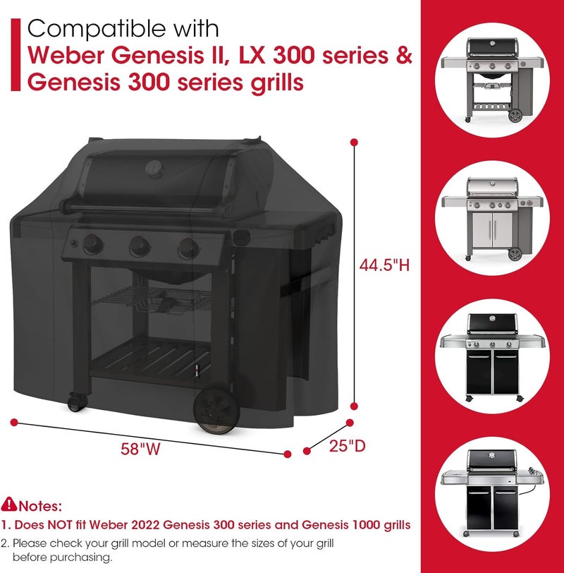 Unicook 58 Inch Grill Cover for Weber Genesis II, LX 300 Series and Genesis 300 Series Gas Grills, Heavy Duty Waterproof Fade Resistant BBQ Cover, All Weather Protection, Compared to Weber 7130 - Image 2