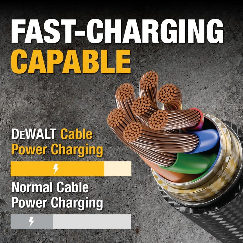 DEWALT Heavy Duty USB A to Lightning Cable [Apple MFi Certified] Durable iPhone Charger, Lightning Cables, Fast Charging iPhone Charger Cord Compatible w/iPhones 14/13/12/11 Pro Max iPad AirPods, 6FT - Image 4