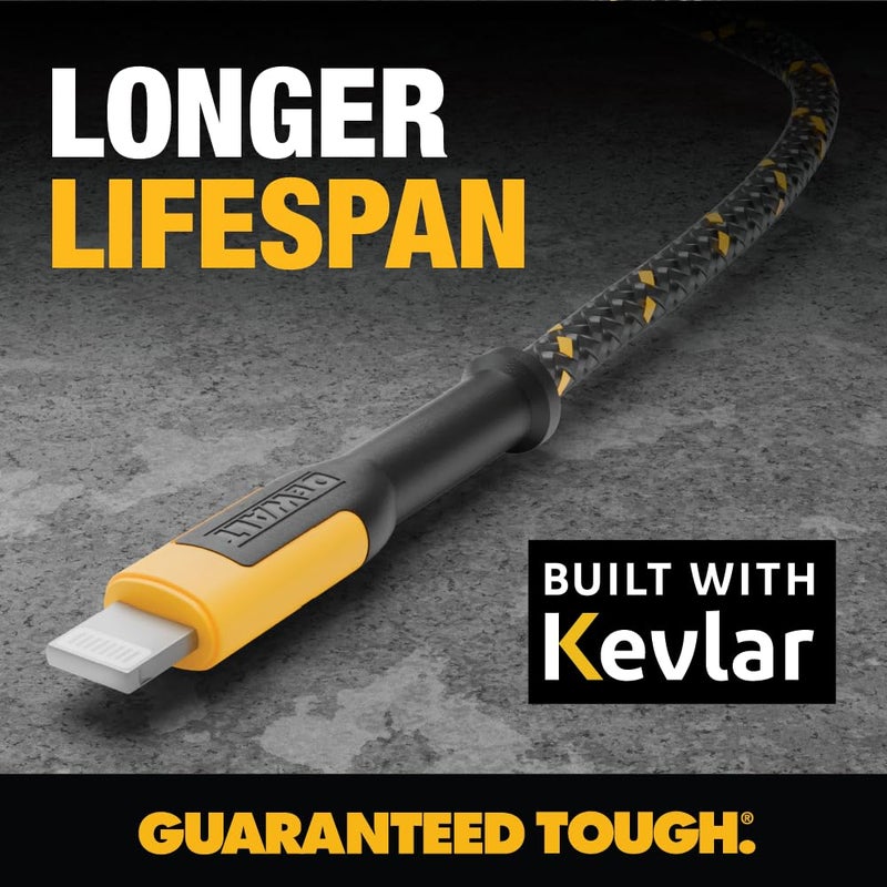 DEWALT Heavy Duty USB A to Lightning Cable [Apple MFi Certified] Durable iPhone Charger, Lightning Cables, Fast Charging iPhone Charger Cord Compatible w/iPhones 14/13/12/11 Pro Max iPad AirPods, 6FT - Image 3