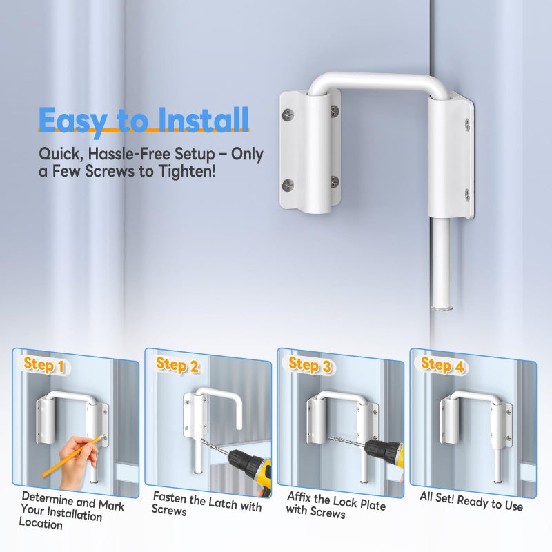 Mixizigoz New Patio Sliding Door Loop Lock - 2-3/8 Inch U-Shaped Loop Latch, 90/180 Degree Home Security Lock for Sliding Doors, Windows, Barns, Gardens, Screens (White-1 Pc) - Image 5