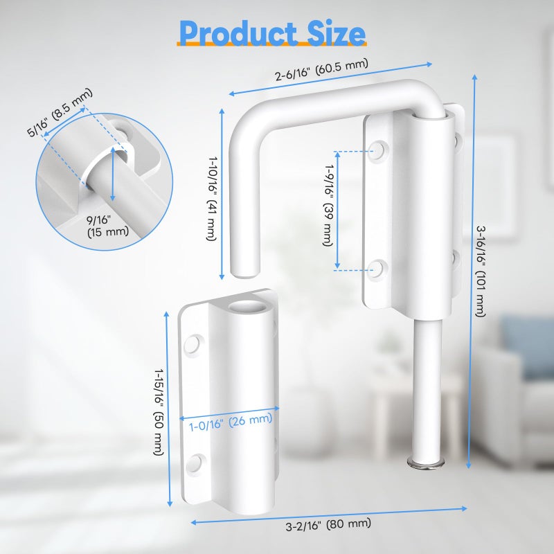 Mixizigoz New Patio Sliding Door Loop Lock - 2-3/8 Inch U-Shaped Loop Latch, 90/180 Degree Home Security Lock for Sliding Doors, Windows, Barns, Gardens, Screens (White-1 Pc) - Image 2