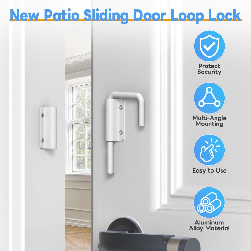 Mixizigoz New Patio Sliding Door Loop Lock - 2-3/8 Inch U-Shaped Loop Latch, 90/180 Degree Home Security Lock for Sliding Doors, Windows, Barns, Gardens, Screens (White-1 Pc) - Image 3