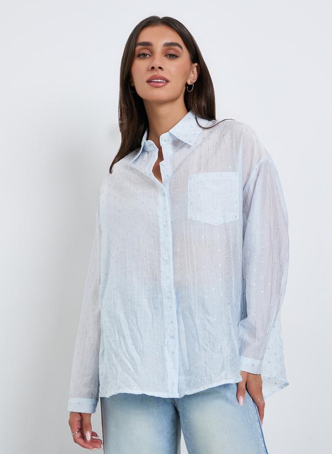Styli Women Light Blue Long Sleeve Oversized Shirt - Image 3